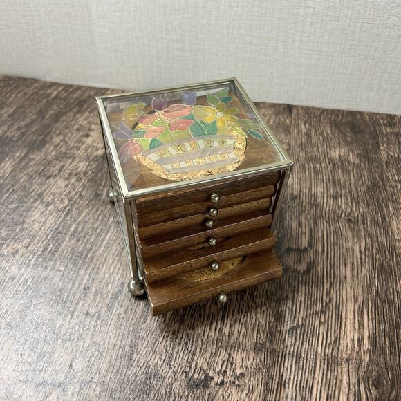 Vintage Other - Vintage stained Glass wooden Drink Coasters Set Of 6